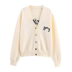 Cárdigan Europeo de Moda para Mujer, Otoño Invierno, Estilo Casual, Patrón Geométrico, Tejido de Punto, Cuello en V, 100% Fibra de Bambú, Transpirable, Largo - Product Image 4