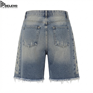 Shorts en jean premium brodés à nœuds, style vintage délavé à l'acide, multi-panneaux, coupe skate avec ourlet brut vieilli, toutes couleurs/designs - Product Image 2