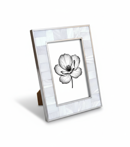 Mother of Pearl Inlay Photo Frames with Steel Border – Luxury White <b>MOP</b> Mosaic Picture Frames Modern <b>Wall</b> & Tabletop Frames - Product Image 1