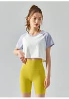 Nouveau T-shirt Sport Décontracté Femme 2025 – Col Montant Manches Longues Contraste de Couleurs – Vêtement d'Entraînement Actif Coupe Courte – Vente en Gros