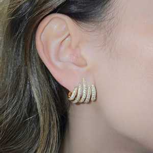 Boucles d'oreilles créoles minimalistes de luxe moderne, serties de diamants en griffes et pavé de pierres de laboratoire, en or massif 14K 18K, prix d'usine - Product Image 4
