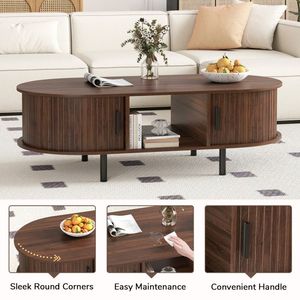 Tavolino da Caffè Moderno Mid-Century da 48 Pollici con Ante Scorrevoli Scanalate e Vano Aperto - Product Image 6