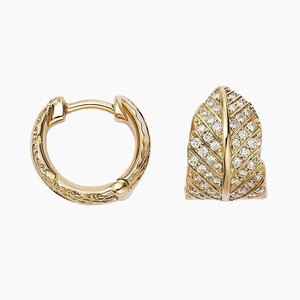 Pendientes Huggie con Forma de Pluma, Plata 925, Moissanita, Diamante Corte Brillante Redondo, Joyería Clásica para Mujer para Fiestas - Product Image 2