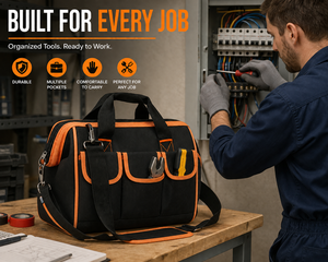 Heavy Duty Oxford Fabric Multi-Pocket <b>Tool</b> <b>Bag</b> with Adjustable Shoulder Strap for Electricians & Technicians - Product Image 4