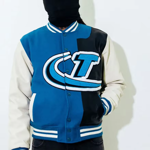 New Custom Leather Sleeve Baseball Jacket New Design Street Wear No Hooded Letterman Varsity Jacket - Product Image 5