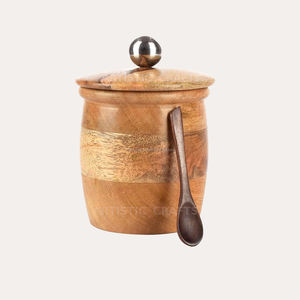Récipient rond en bois personnalisé pour cave à sel avec cuillère Outils pour herbes et épices-Bol à sel et poivre Boîte à épices pour usage domestique - Product Image 1