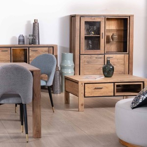Vandana Golden Structure Mesa de centro rectangular reversible en madera maciza de acacia con cajones y ribete negro Fantasy 110cm - Product Image 3
