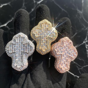 Hip Hop Baguette and Round Cut Moissanite Cross Engagement <b>Ring</b> <b>Men</b> 925 Sterling Silver Rhodium Plated Cluster Anniversary Gifts - Product Image 2