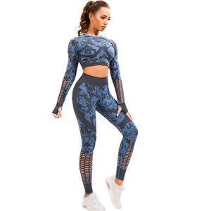 Conjuntos Deportivos para Mujer, Ropa Deportiva sin Costuras, Cintura Alta, para Gimnasio, Deportes, Running, Diseño Estampado, Bra y Leggings, Conjunto de Yoga - Product Image 1