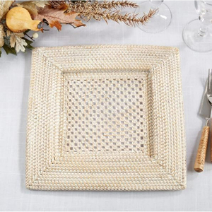 Lowest price natural rattan service square ivory charger plates wholesale decorative trivets - Product Image 1