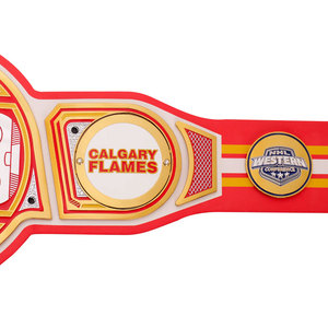 Ceinture de championnat de lutte professionnelle personnalisée en cuir, inspirée des Calgary Flames, à taille haute, avec plaques métalliques premium pour les fans - Product Image 3