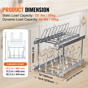 Organizzatore per Armadio a 2 Livelli Espandibile e Estraibile, Personalizzabile, con Divisori in Filo Metallico Regolabili per Padelle, Pentole, Teglie da Forno e Vassoi - Product Image 3
