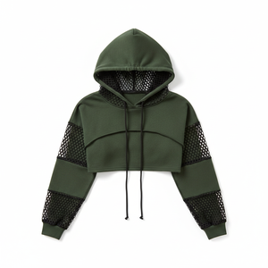 Sudadera con capucha para mujer, sudadera ultracorta con inserciones de malla, sudadera gótica para mujer - Product Image 1