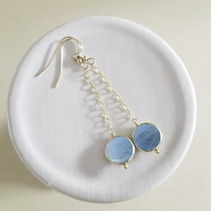 Boucles d'oreilles pendantes en forme de pièce de monnaie en aquamarine, pierre précieuse naturelle bleu clair, plaqué or rose, bijoux faits à la main pour femmes - Product Image 3