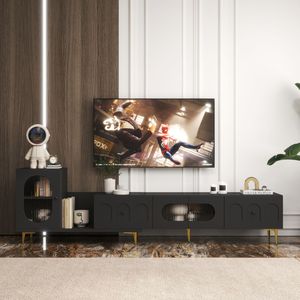 Mobile TV Rettangolare Estensibile in Legno, Centro Intrattenimento per Soggiorno e Camera da Letto, Console Multimediale - Product Image 3