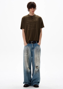 Pantalon en jean vintage délavé pour homme, style crayon, effet moustaches, tendance - Product Image 5