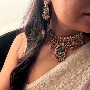 Sunidha Antique Brass Casual Designer Choker Fine Jewelry Set From India - Product Image 1