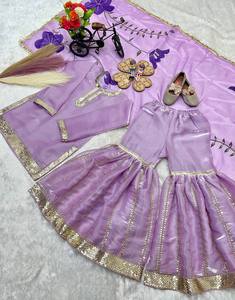 Sharara Traje Niñas Niños étnico Shalwar Kameez Indio Punjabi Estilo paquistaní Bordado Boda y Fiesta Festiva Desgaste Niños - Product Image 3