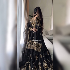black and gold indian dress Gold Sequin Halter Neck Column Gown With Tie Belt main image 0