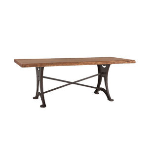 Modern Foldable Solid Acacia Wood Slab Rectangle Dining <b>Table</b> with Heavy Metal Base 6-Seater for Dining Room Furniture - Product Image 3