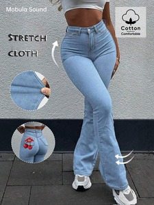 Jean en denim droit pour femme, taille mi-haute, respirant, séchage rapide, 100 % coton, décontracté, haute qualité, personnalisé, léger – Vente chaude OEM - Product Image 6