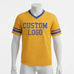 Custom Front Greek Sorority Embroidery Men's Yellow Blue 100% Cotton <b>V</b> Neck Short Sleeve T Shirt Breathable Quick Dry Casual <b>Fit</b> - Product Image 1