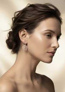 Boucles d'oreilles pendantes double cercle en diamant de laboratoire VVS1, or massif 9K, taille brillant rond pavé, pour mariage, bijoux de luxe - Product Image 3