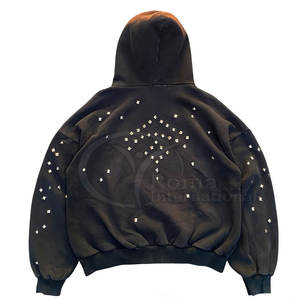 Sudadera con Capucha de Felpa para Hombre, Oversize, Estilo Urbano, con Pedrería y Lavado Ácido, de Lujo - Product Image 3