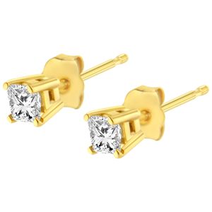 Orecchini a lobo classici a 4 griffe in oro giallo 14K con diamante incolore taglio Princess quadrato da 1/3 carati totali (J-K I1-I2 C) - Product Image 4