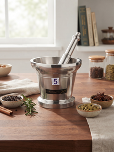 Ensemble mortier et pilon en acier inoxydable couleur argent, écologique, compatible lave-vaisselle et four, pour broyer épices et herbes, usage culinaire - Product Image 3