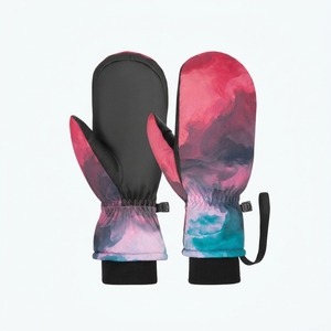 Mitaines de ski d'hiver unisexes personnalisées en polyester thermique isolant avec impression par sublimation rose et noir - Product Image 2