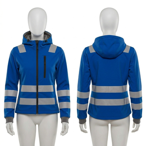 Women and men <b>Work</b> Hoodie Polyester <b>Fleece</b> Blue Reflective Stripe Zip Jacket Custom Logo Embroidery Heat Transfer Screen Print - Product Image 1