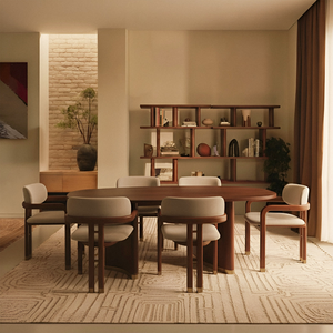 Midcentury Modern Oval <b>Dining</b> <b>Table</b> Set <b>with</b> 6 Solid Back <b>Chairs</b> Wood Home Furniture - Product Image 2