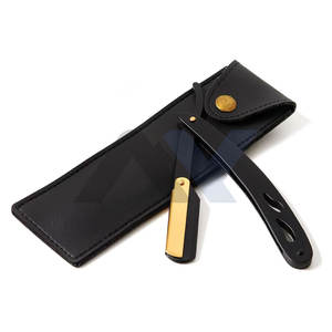 Kit de rasoir de barbier turc à lame unique avec logo personnalisé, pochette de voyage professionnelle, acier inoxydable noir et or, rasoir personnalisé avec logo - Product Image 1