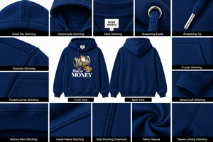 <b>Men's</b> <b>Navy</b> Blue Autumn <b>Fleece</b> Hoodie Time Is Money Graphic Print Casual Pullover with Kangaroo Pocket - Product Image 5