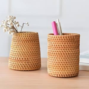 Porte-crayons en rotin fait main support de bureau panier tissé pour livre et accessoires de papeterie de bureau - Product Image 3