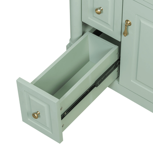 Mueble de Baño Independiente Verde de 24 Pulgadas con Lavabo, Cajón Abatible, Madera de Caucho Sólida, Estante Ajustable, Producto de Primera Calidad - Product Image 2