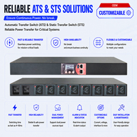 Commutateur de transfert statique (STS) ATS à double alimentation, commutation en 5 ms, verrouillage IEC C39, 8 prises, centre de contrôle intelligent SNMP Modbus pour la ville connectée