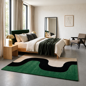Tapis moderne abstrait en laine/soie réversible vert et noir, rectangulaire, tufté, moelleux, antidérapant, pour la prière, les voyages et la chambre à coucher - Product Image 2