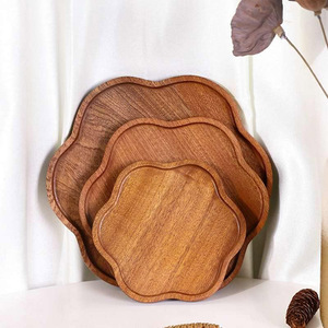 Ensemble d'assiettes en bois d'acacia en forme de pétale de 3 plateaux à dessert élégants pour la cuisine ou la table à manger pour servir du fromage aux fruits ou des collations - Product Image 2