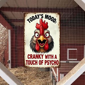 Targa in Latta Rustica con Decorazione a Gallo per Casa, Fattoria, Pollaio - Stile 'Umore Cranky' e 'Mood Psichico' - Placche con Scritte 'Umore di Oggi', 'Tocco Cranky', 'Psico' - Product Image 5