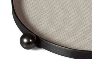 Bandeja Redonda Metálica para Servir con Borde Dorado y Asa de Bola, Diseño Minimalista, Duradera, Color Sólido, Bandeja Decorativa - Product Image 2
