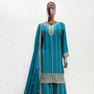 Premium Heavy Chinon Embroidered <b>Top</b> Palazzo Set With Designer <b>Sequins</b> Dupatta <b>Party</b> Wear Manufacturer By Royal Exports - Product Image 5