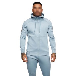 Survêtement à capuche bleu clair pour homme, fermeture éclair intégrale, poches latérales, coupe décontractée, spandex, polyester, vêtements de printemps - Product Image 2