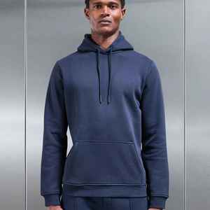 Men's <b>Navy</b> Hooded <b>Sweatshirt</b> Regular Fit Casual Autumn Solid Color Knitted French Terry Pocket Design O-Neck - Product Image 3