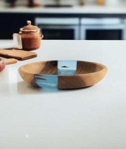 Bol à fruits en bois et résine époxy, design moderne, bol à salade créatif, bol décoratif en bois et résine, assiettes, vaisselle, ensemble de vaisselle - Product Image 1