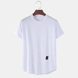 T-shirt décontracté à col rond 100% coton bambou, couleur unie simple, respirant, coupe ample, imprimé, idéal pour le fitness – Meilleur prix - Product Image 6