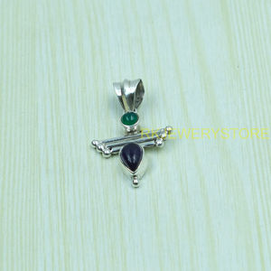 จี้เงินแท้ 925 ประดับอเมทิสต์และออนิกซ์สีเขียว |   เครื่องประดับดีไซน์เนอร์ทำมือจากอัญมณีธรรมชาติสำหรับเป็นของขวัญคริสต์มาสสำหรับผู้หญิง - Product Image 2