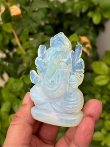 Estatua de Ganesha Tallada a Mano en Opalita |   Ídolo de Ganesha de Cristal |   Decoración de Altar para Divinitades Hindúes |   Figuras Espirituales al por Mayor - Product Image 3