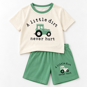 Conjunto de 2 piezas de ropa de verano para bebés, camiseta de manga corta y pantalones cortos con estampado de tractor - Product Image 3